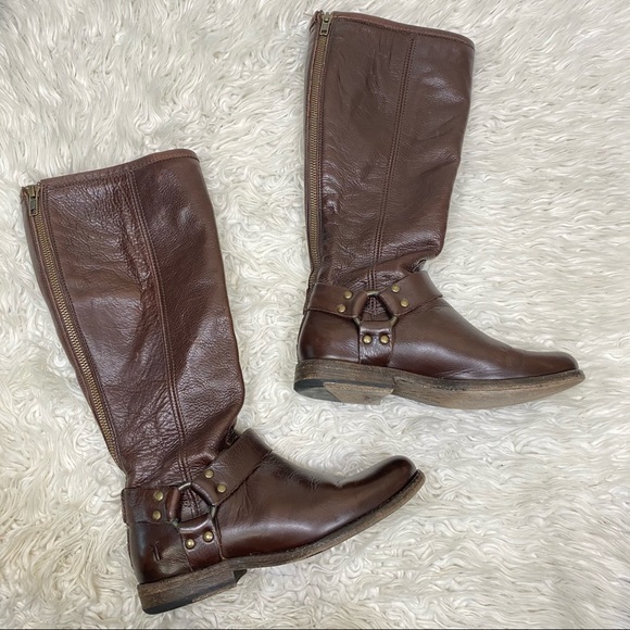 Frye Phillip Harness Tall Cognac Boots Size 6 - Picture 3 of 9